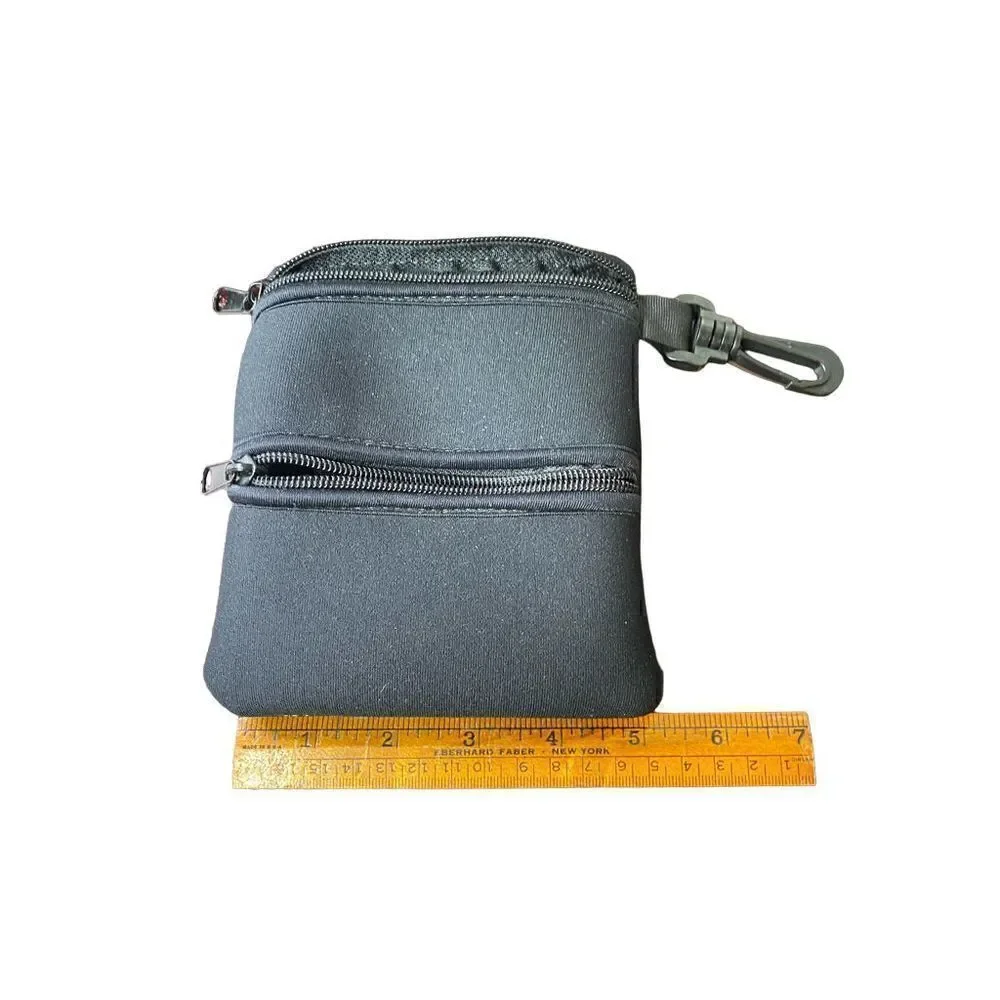 Neoprene detachable two zip black travel pouch bag plastic clip